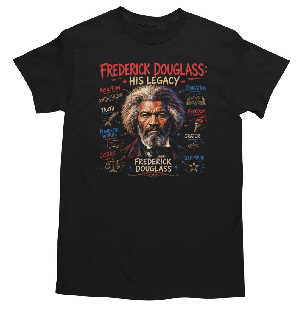 Frederick Douglass: His Legacy graphic tee on black crewneck